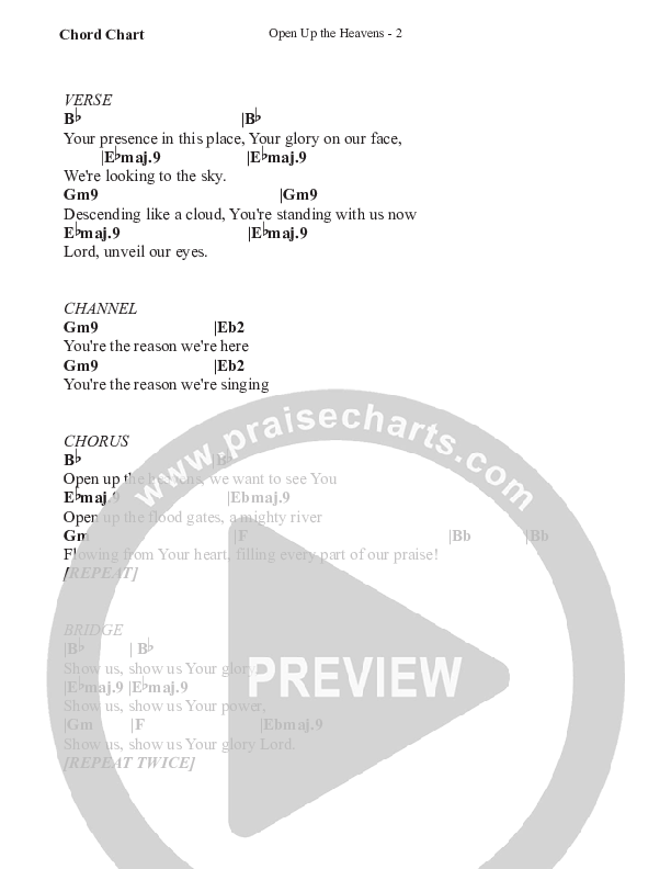 Open Up The Heavens (Gospel) Chord Chart (WorshipTeam.tv)