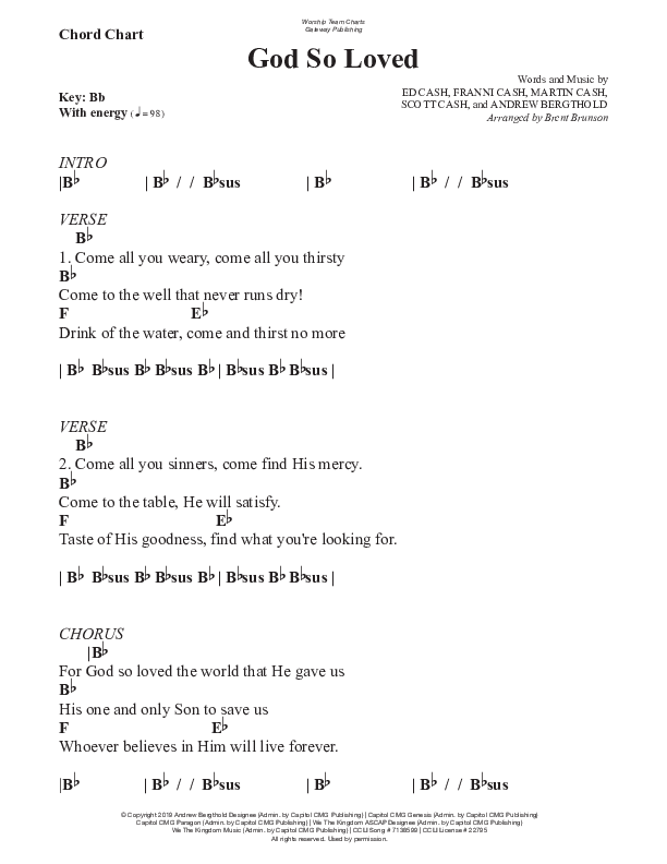 God So Loved (Gospel) Chord Chart (WorshipTeam.tv)
