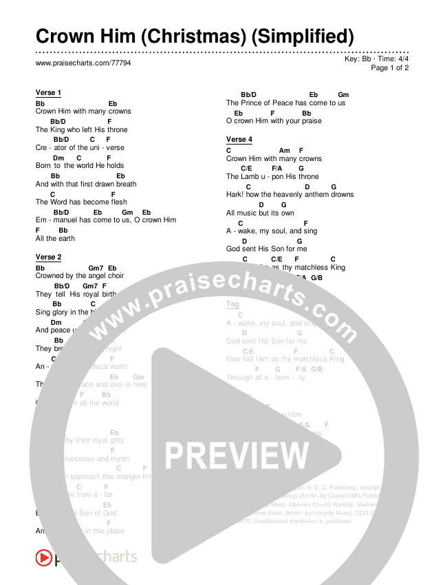 Crown Him (Christmas) (Simplified) Chord Chart (Chris Tomlin / Matt Redman)