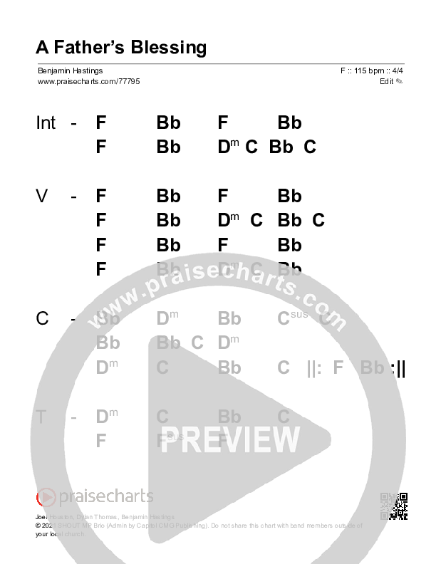 A Father's Blessing Stage Chart (Benjamin William Hastings)