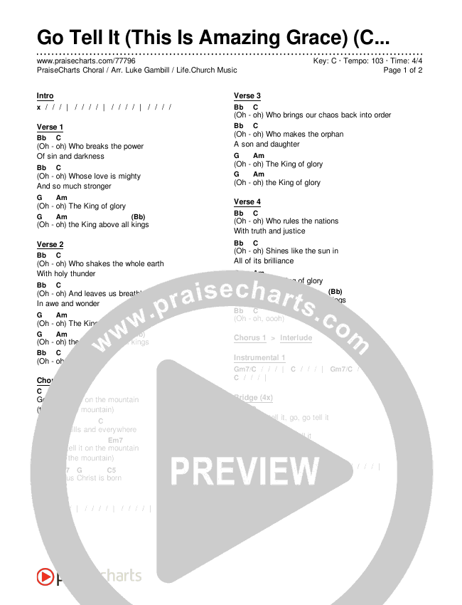 Go Tell It (This Is Amazing Grace) (Choral Anthem SATB) Chords & Lyrics (Life.Church Worship / Arr. Luke Gambill)