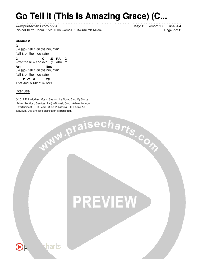 Go Tell It (This Is Amazing Grace) (Choral Anthem SATB) Chords & Lyrics (Life.Church Worship / Arr. Luke Gambill)