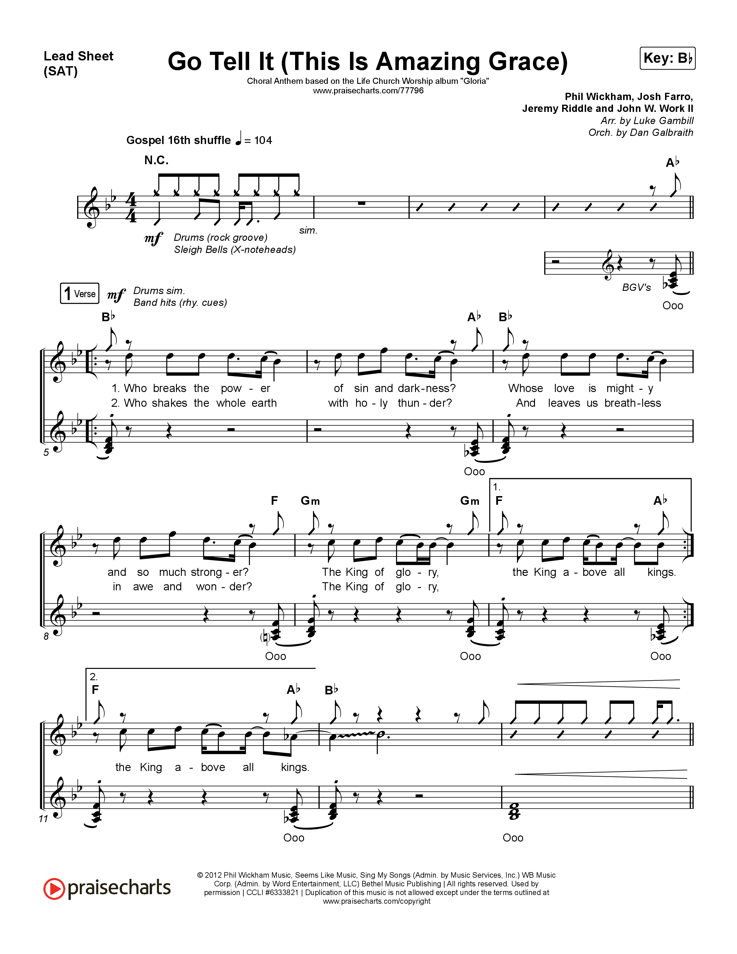 Go Tell It (This Is Amazing Grace) (Choral Anthem SATB) Lead Sheet (SAT) (Life.Church Worship / Arr. Luke Gambill)