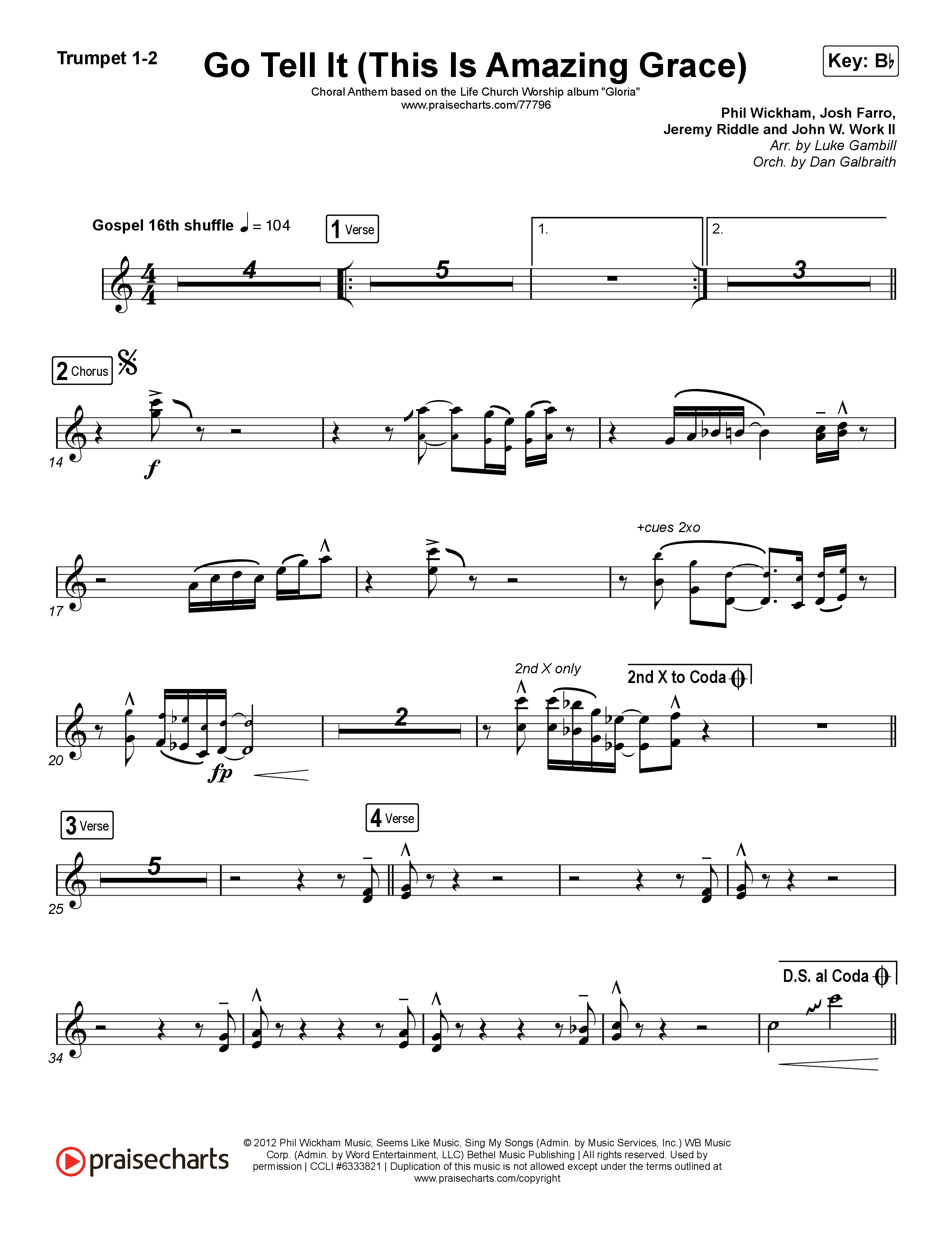 Go Tell It (This Is Amazing Grace) (Choral Anthem SATB) Trumpet 1,2 (Life.Church Worship / Arr. Luke Gambill)