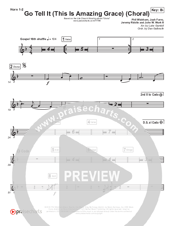 Go Tell It (This Is Amazing Grace) (Choral Anthem SATB) French Horn 1/2 (Life.Church Worship / Arr. Luke Gambill)