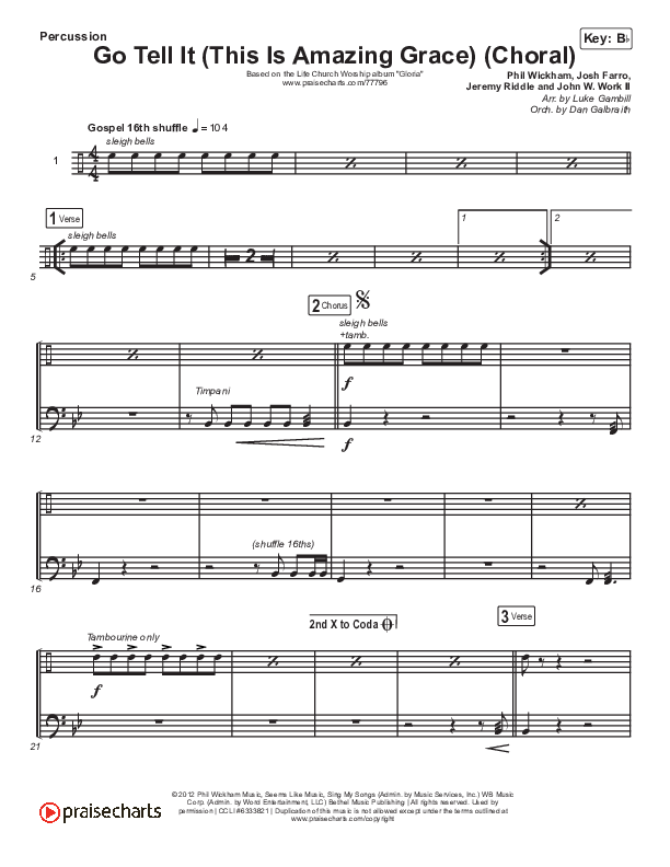 Go Tell It (This Is Amazing Grace) (Choral Anthem SATB) Percussion (Life.Church Worship / Arr. Luke Gambill)