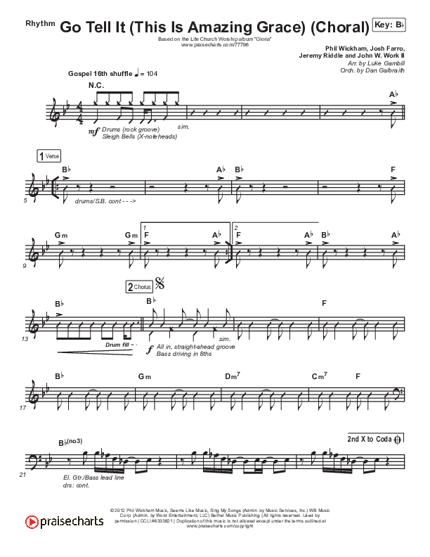 Go Tell It (This Is Amazing Grace) (Choral Anthem SATB) Rhythm Chart (Life.Church Worship / Arr. Luke Gambill)