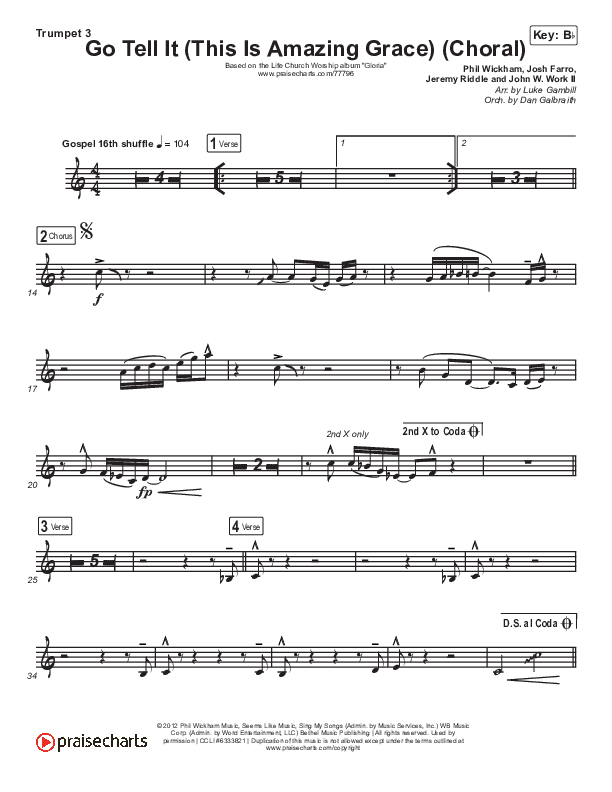 Go Tell It (This Is Amazing Grace) (Choral Anthem SATB) Trumpet 3 (Life.Church Worship / Arr. Luke Gambill)