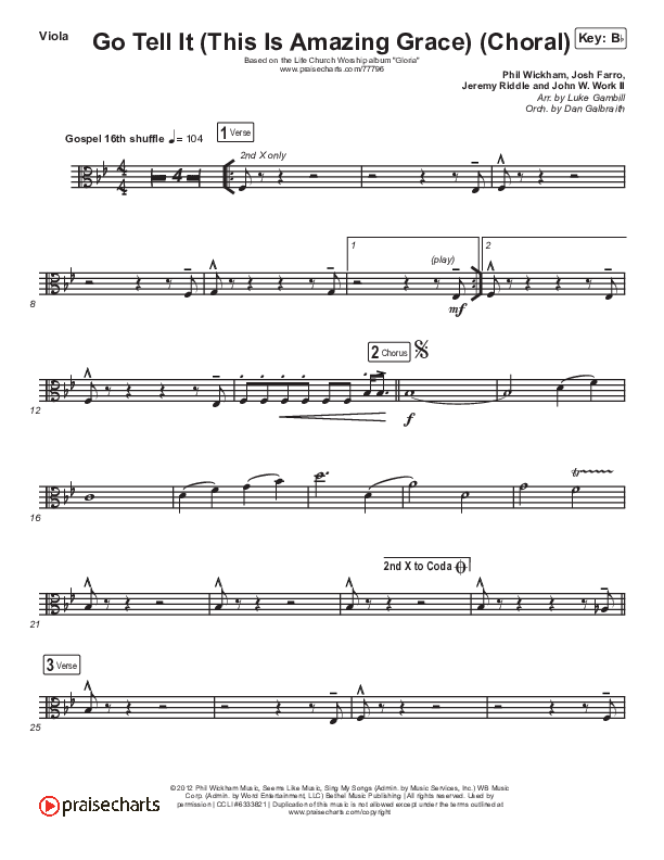 Go Tell It (This Is Amazing Grace) (Choral Anthem SATB) Viola (Life.Church Worship / Arr. Luke Gambill)