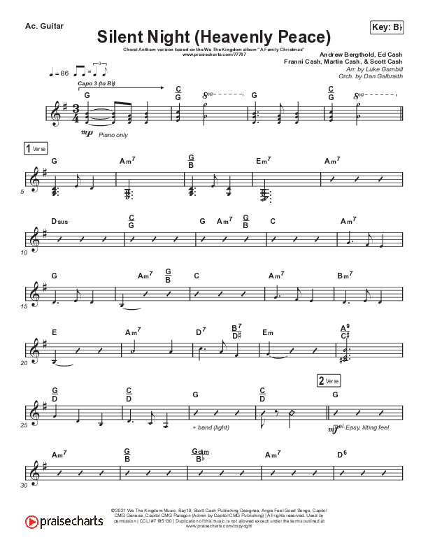 Silent Night (Heavenly Peace) (Choral Anthem SATB) Acoustic Guitar (We The Kingdom / Arr. Luke Gambill)