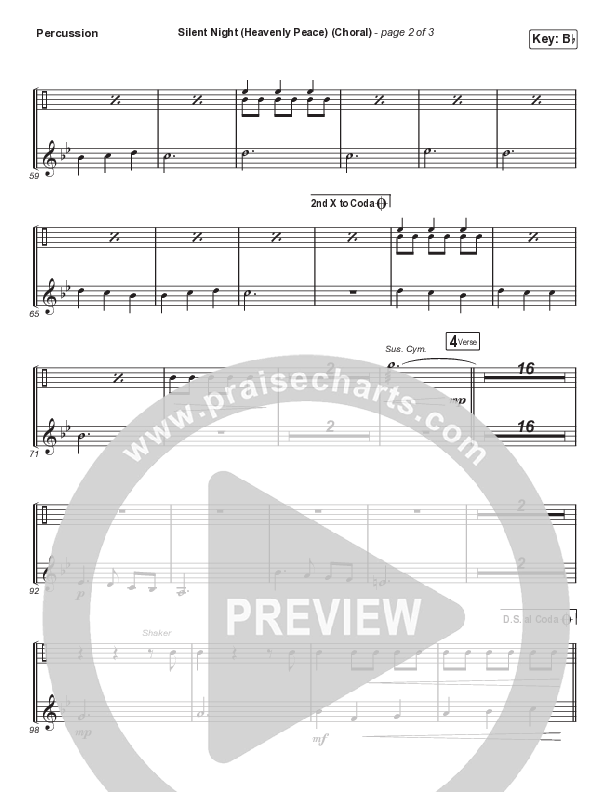 Silent Night (Heavenly Peace) (Choral Anthem SATB) Percussion (We The Kingdom / Arr. Luke Gambill)