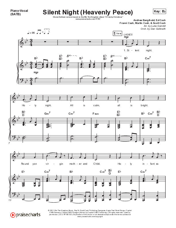 Silent Night (Heavenly Peace) (Choral Anthem SATB) Piano/Vocal (SATB) (We The Kingdom / Arr. Luke Gambill)