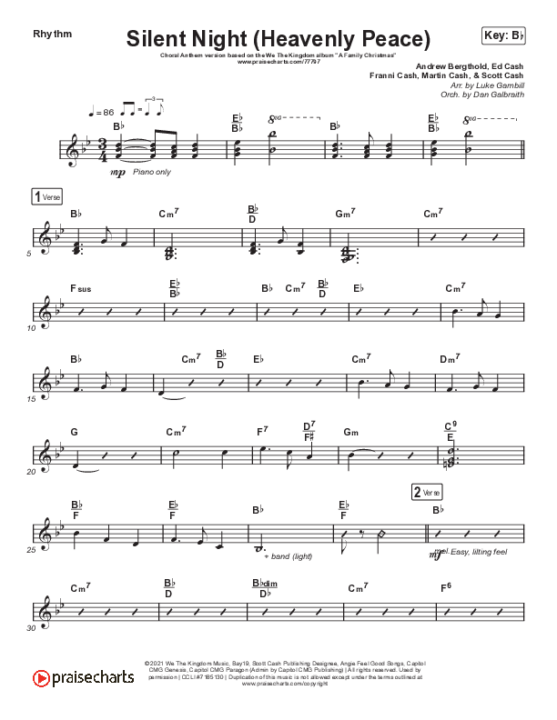 Silent Night (Heavenly Peace) (Choral Anthem SATB) Rhythm Chart (We The Kingdom / Arr. Luke Gambill)