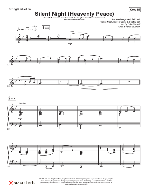 Silent Night (Heavenly Peace) (Choral Anthem SATB) String Reduction (We The Kingdom / Arr. Luke Gambill)