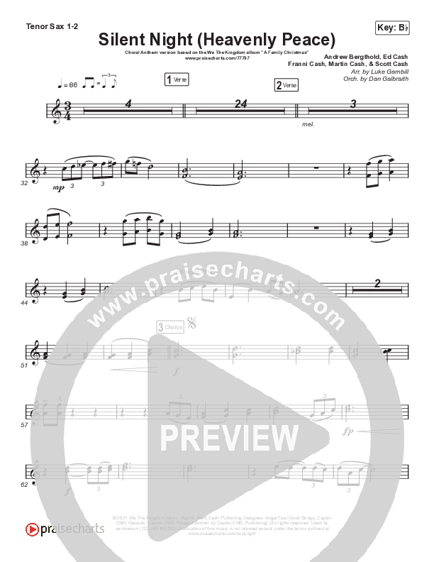 Silent Night (Heavenly Peace) (Choral Anthem SATB) Sax Pack (We The Kingdom / Arr. Luke Gambill)