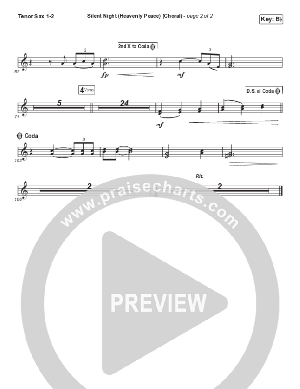 Silent Night (Heavenly Peace) (Choral Anthem SATB) Tenor Sax 1,2 (We The Kingdom / Arr. Luke Gambill)