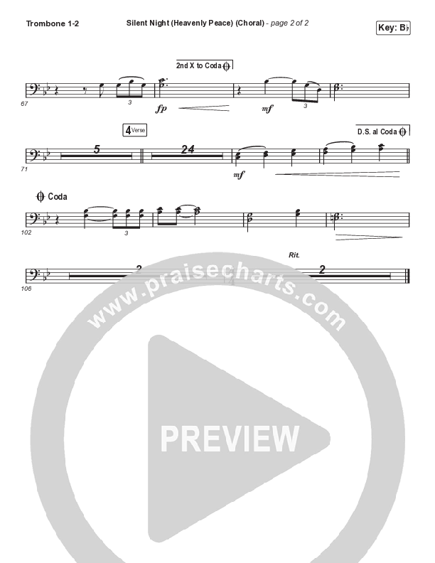 Silent Night (Heavenly Peace) (Choral Anthem SATB) Trombone 1,2 (We The Kingdom / Arr. Luke Gambill)