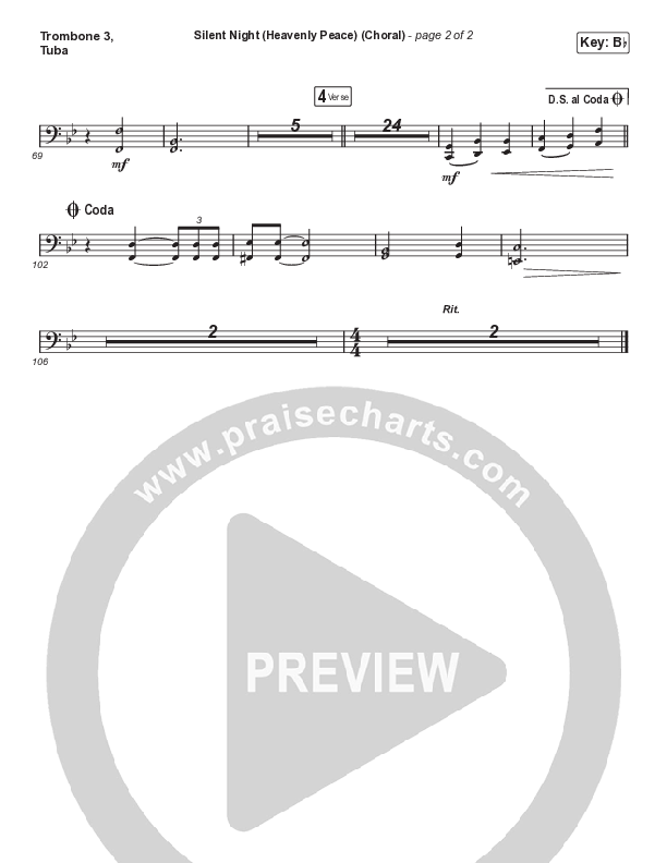 Silent Night (Heavenly Peace) (Choral Anthem SATB) Trombone 3/Tuba (We The Kingdom / Arr. Luke Gambill)