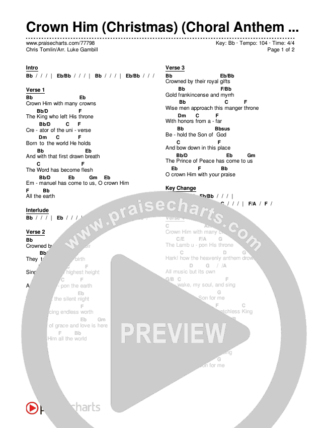 Crown Him (Christmas) (Choral Anthem SATB) Chords & Lyrics (Chris Tomlin / Arr. Luke Gambill)