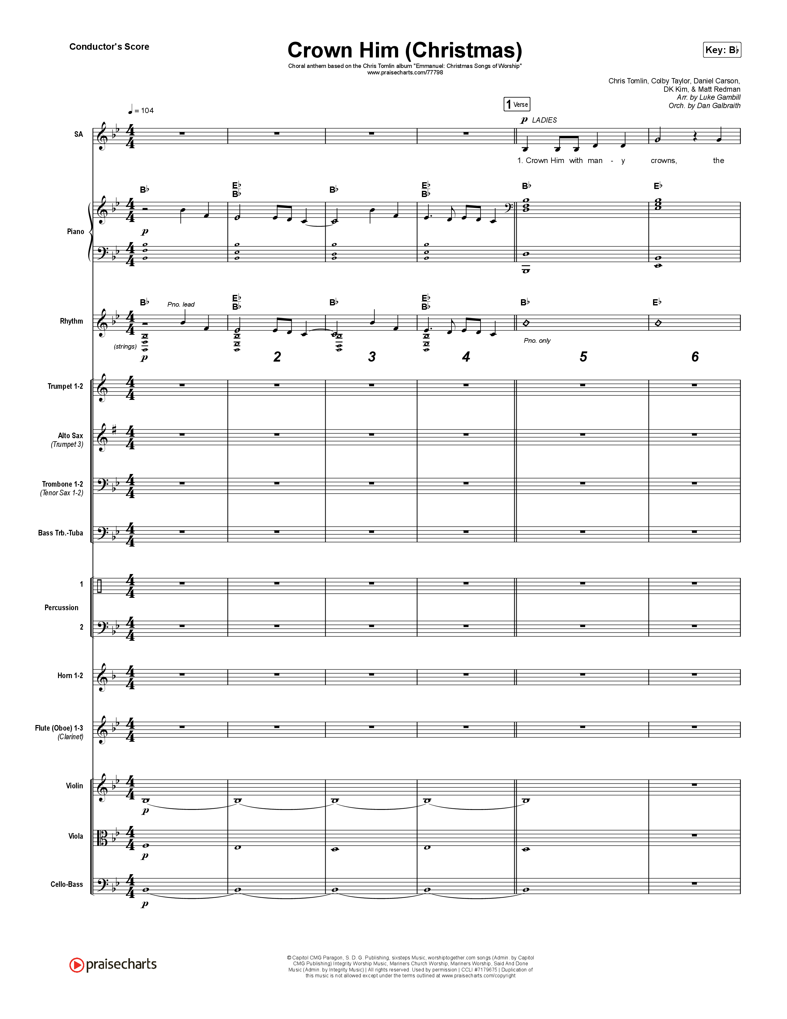 Crown Him (Christmas) (Choral Anthem SATB) Conductor's Score (Chris Tomlin / Arr. Luke Gambill)
