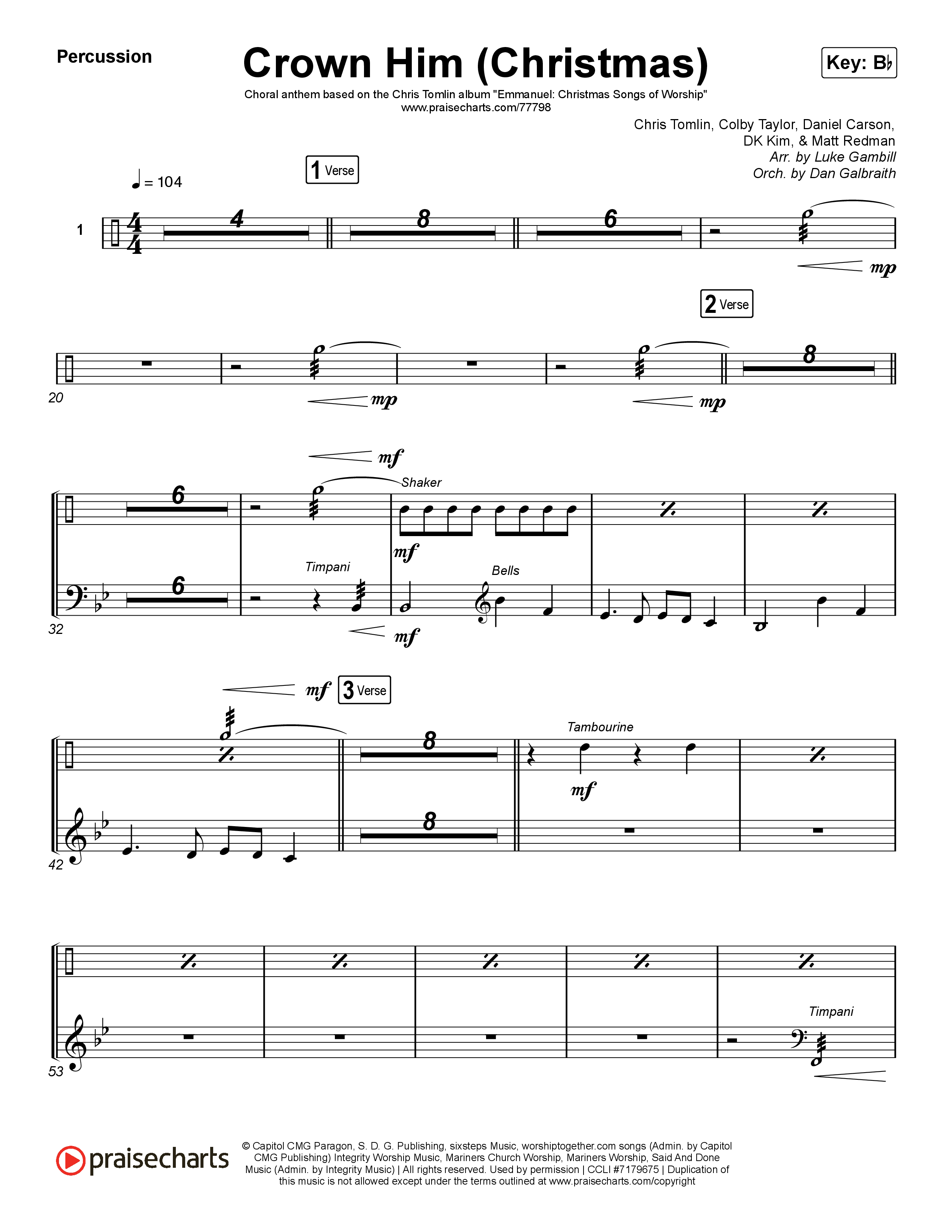 Crown Him (Christmas) (Choral Anthem SATB) Percussion (Chris Tomlin / Arr. Luke Gambill)