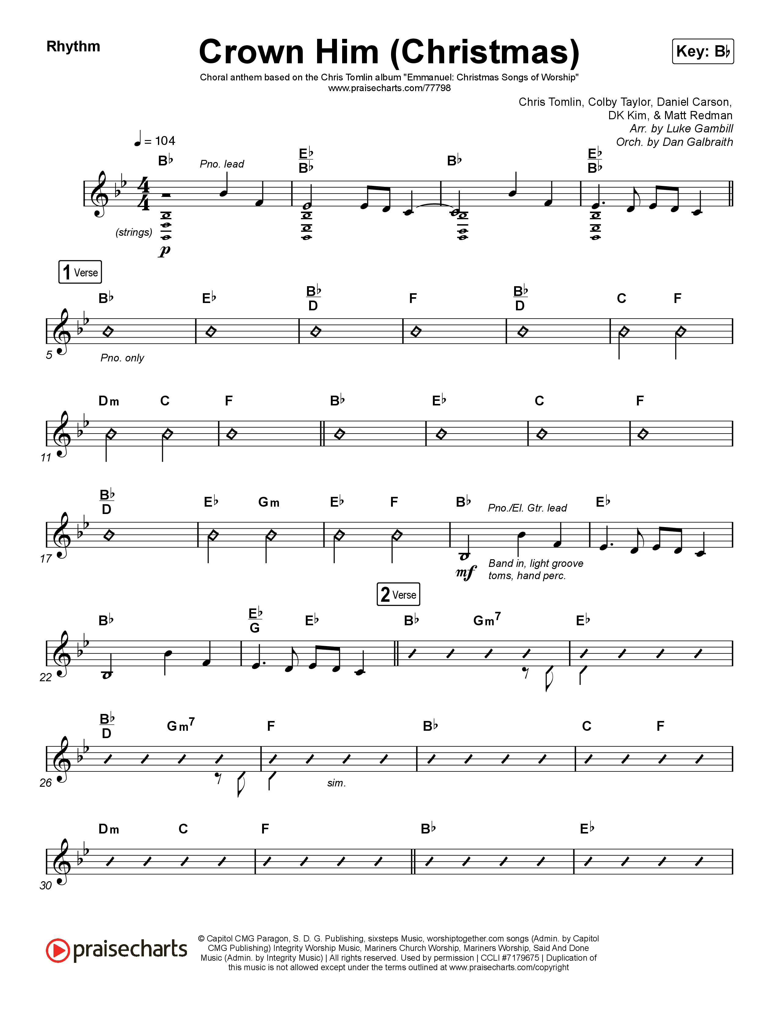 Crown Him (Christmas) (Choral Anthem SATB) Rhythm Chart (Chris Tomlin / Arr. Luke Gambill)