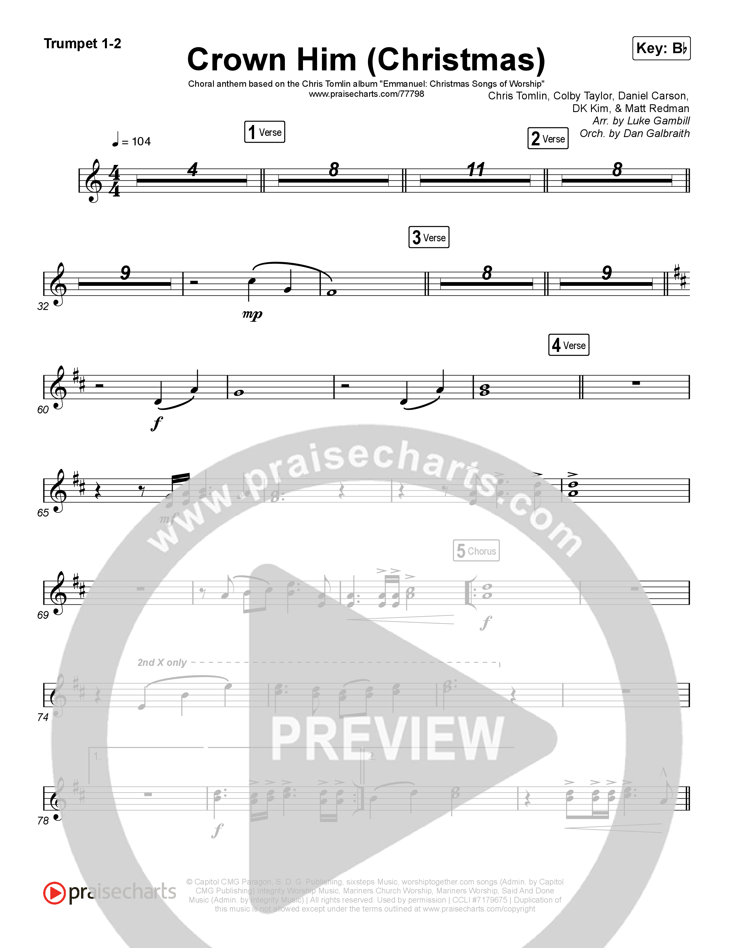 Crown Him (Christmas) (Choral Anthem SATB) Brass Pack (Chris Tomlin / Arr. Luke Gambill)