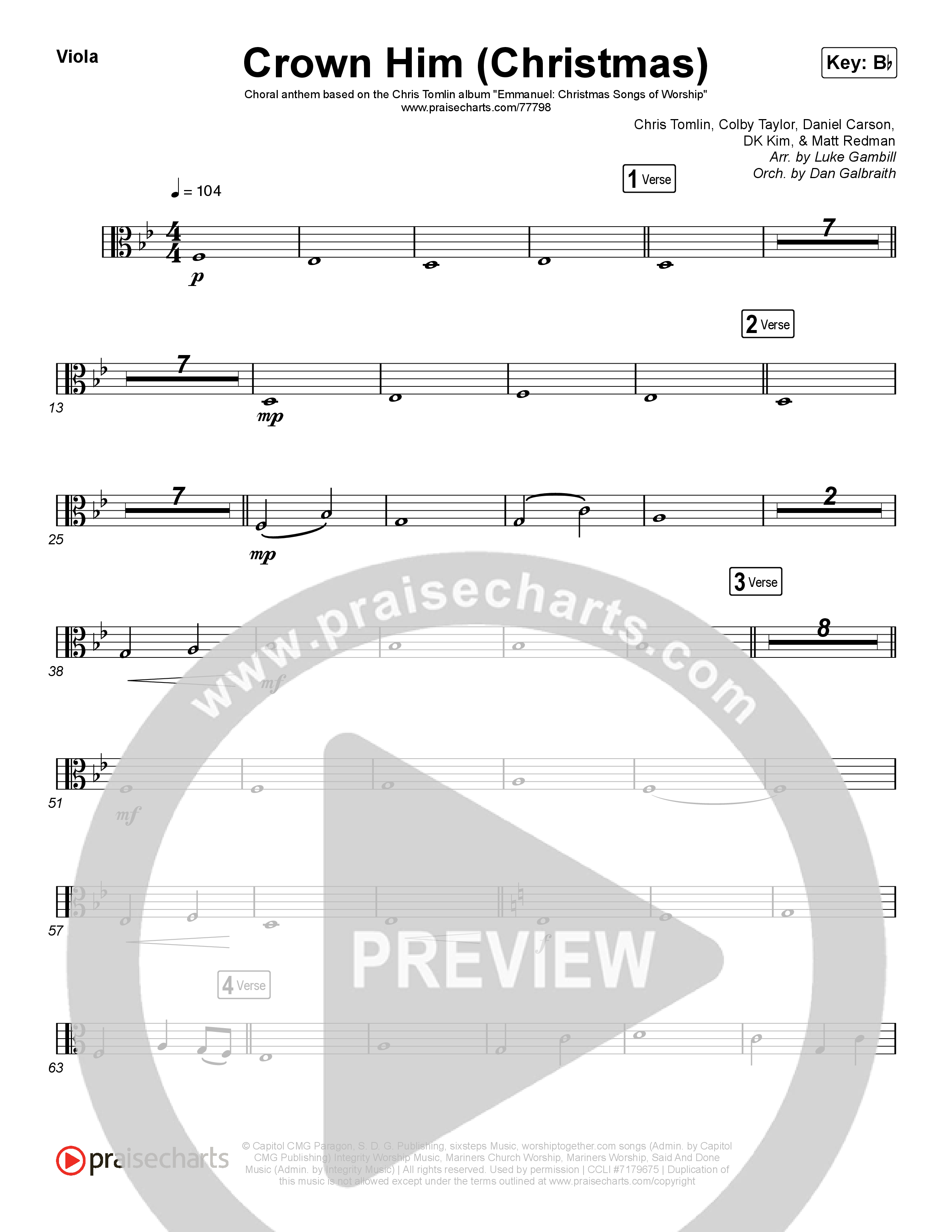 Crown Him (Christmas) (Choral Anthem SATB) Viola (Chris Tomlin / Arr. Luke Gambill)