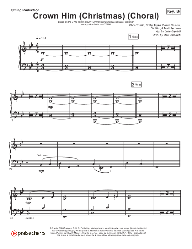 Crown Him (Christmas) (Choral Anthem SATB) String Reduction Sheet Music