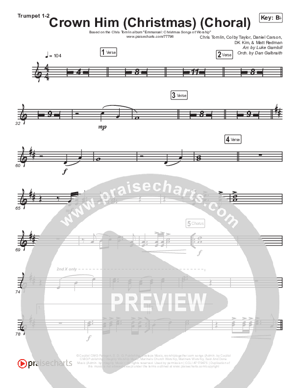 Crown Him (Christmas) (Choral Anthem SATB) Brass Pack (Chris Tomlin / Arr. Luke Gambill)