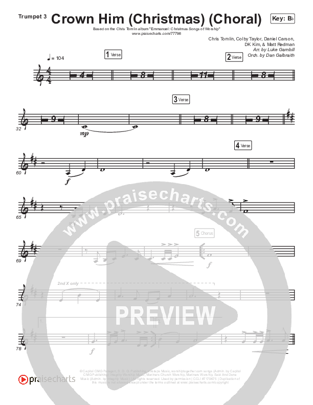Crown Him (Christmas) (Choral Anthem SATB) Trumpet 3 (Chris Tomlin / Arr. Luke Gambill)
