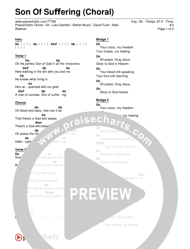 Son Of Suffering (Choral Anthem SATB) Chords & Lyrics (Bethel Music / David Funk / Matt Redman / Arr. Luke Gambill)