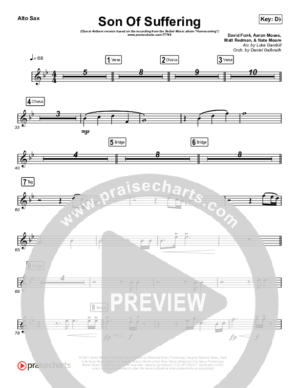 Son Of Suffering (Choral Anthem SATB) Alto Sax (Bethel Music / David Funk / Matt Redman / Arr. Luke Gambill)