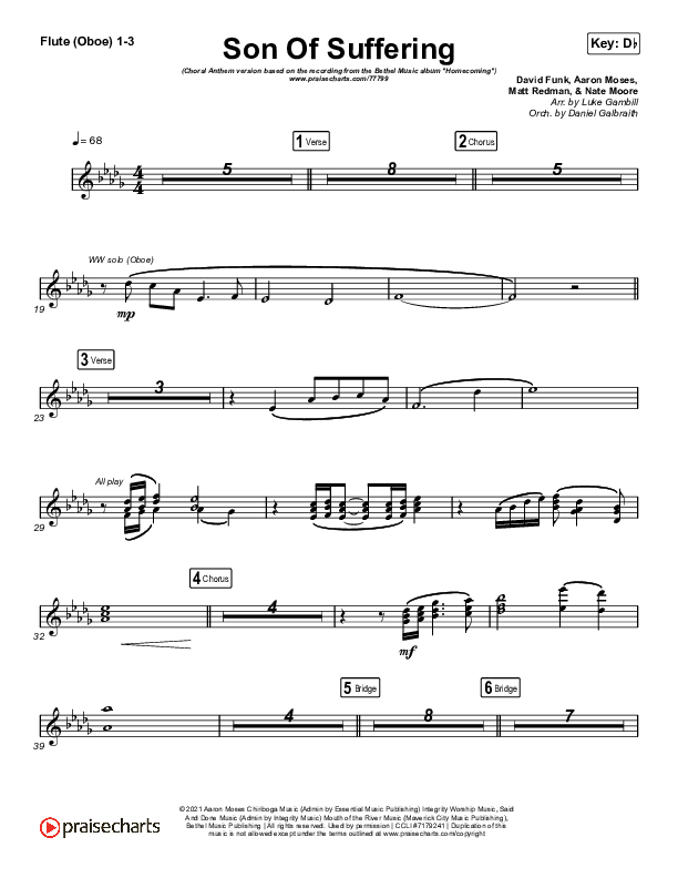 Son Of Suffering (Choral Anthem SATB) Flute/Oboe 1/2/3 (Bethel Music / David Funk / Matt Redman / Arr. Luke Gambill)