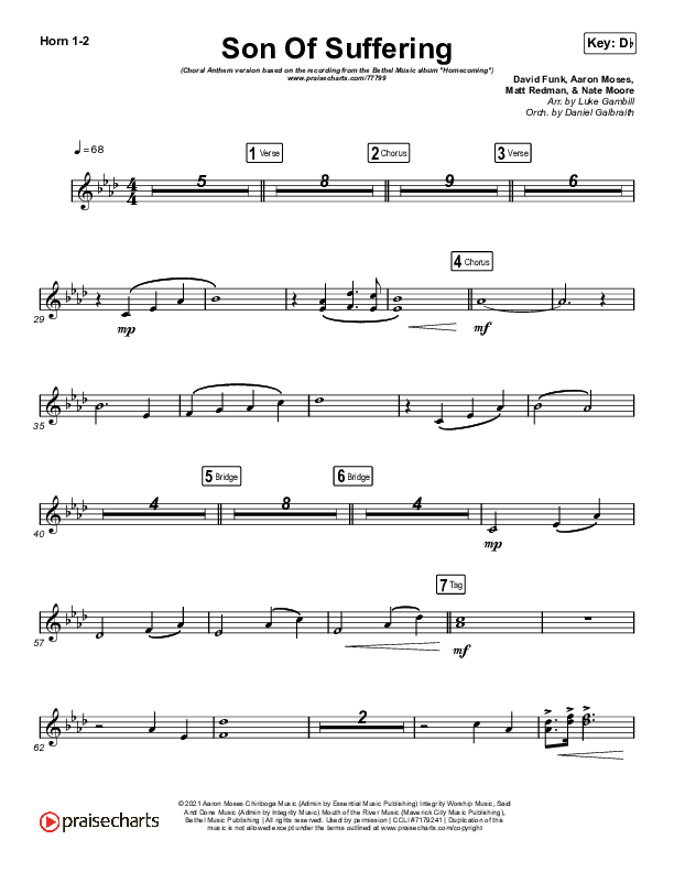 Son Of Suffering (Choral Anthem SATB) French Horn 1/2 (Bethel Music / David Funk / Matt Redman / Arr. Luke Gambill)