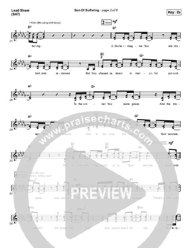 Son Of Suffering (Choral Anthem SATB) Lead Sheet (SAT) (Bethel Music / David Funk / Matt Redman / Arr. Luke Gambill)