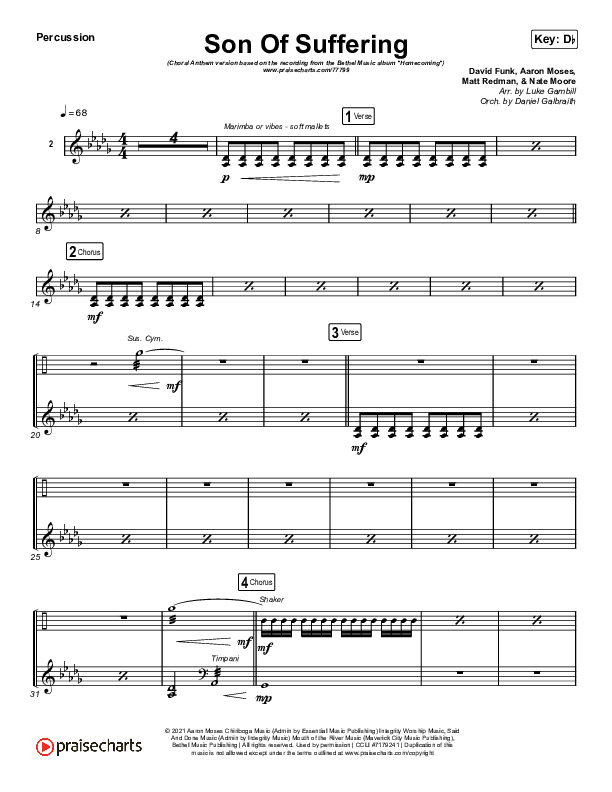 Son Of Suffering (Choral Anthem SATB) Percussion (Bethel Music / David Funk / Matt Redman / Arr. Luke Gambill)