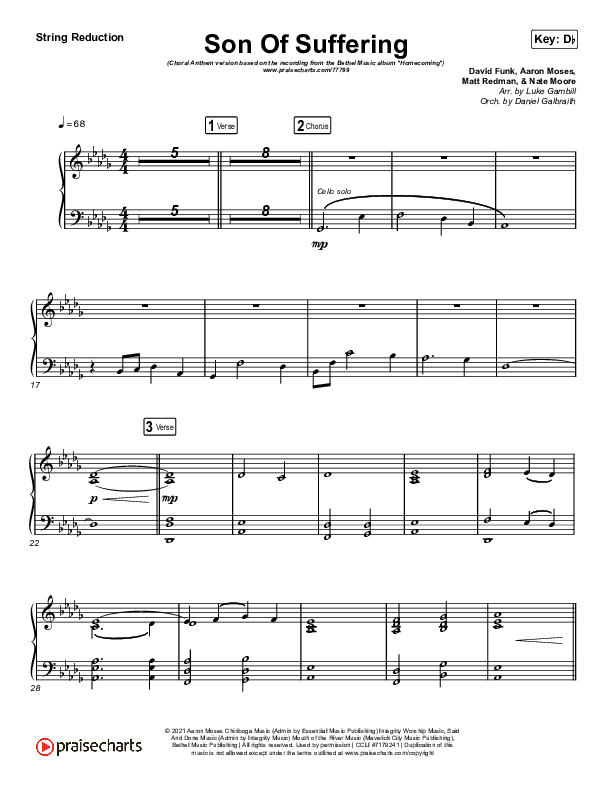 Son Of Suffering (Choral Anthem SATB) String Reduction (Bethel Music / David Funk / Matt Redman / Arr. Luke Gambill)