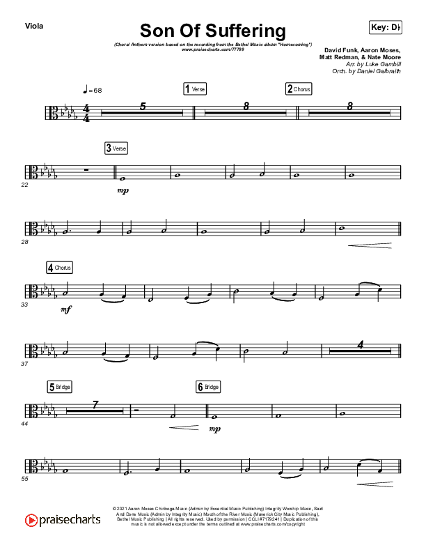 Son Of Suffering (Choral Anthem SATB) Viola (Bethel Music / David Funk / Matt Redman / Arr. Luke Gambill)