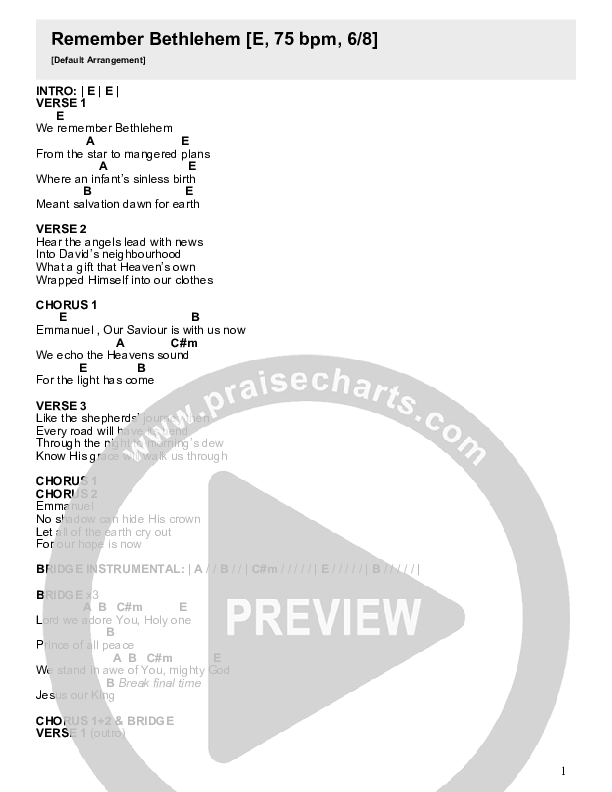 Remember Bethlehem Chord Chart (Stefan Green)