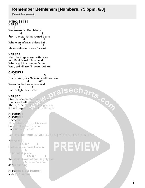 Remember Bethlehem Chord Chart (Stefan Green)