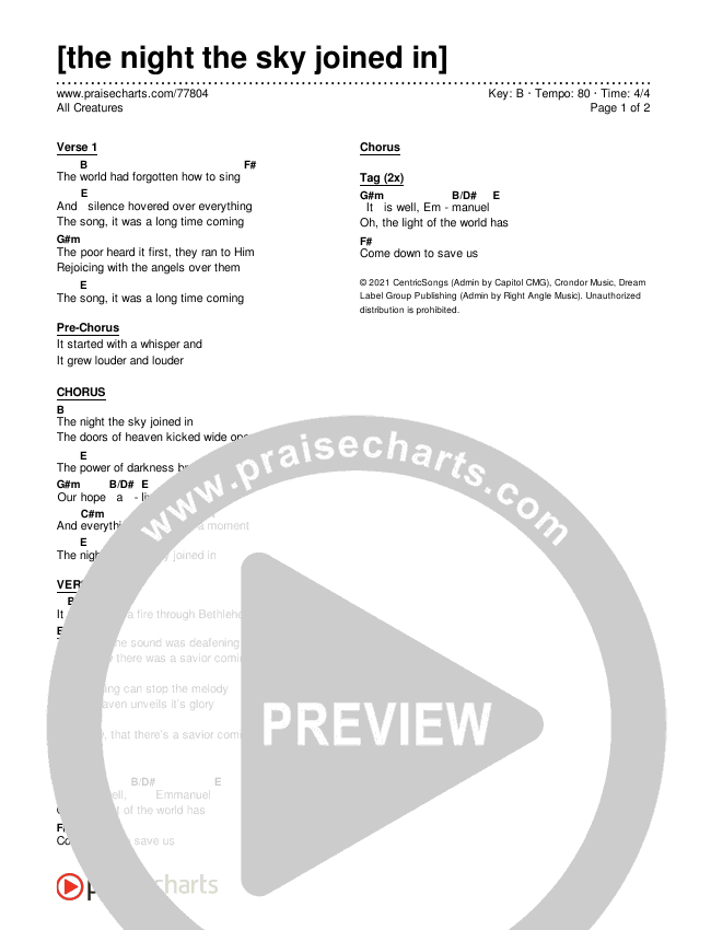 the night the sky joined in Chords & Lyrics (All Creatures)