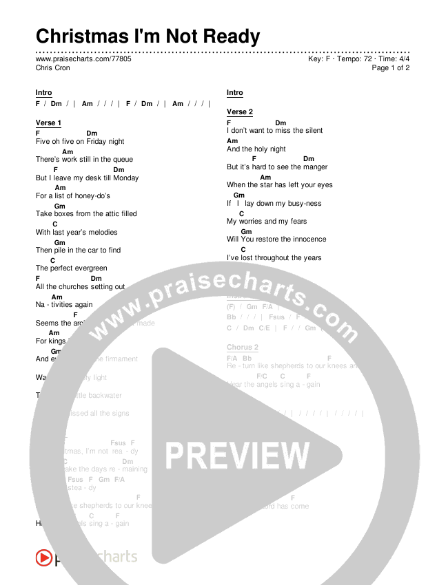 Christmas I'm Not Ready Chords & Lyrics (Chris Cron)