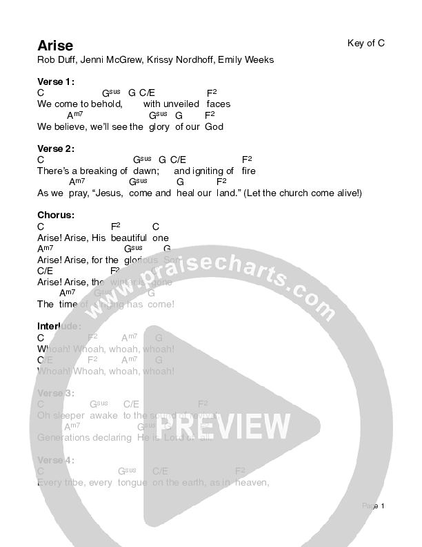 Arise Chord Chart (Brave Worship / Emily Weeks / Jenni McGrew)