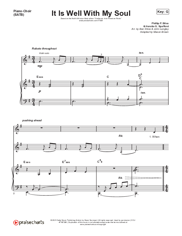 It Is Well With My Soul Piano/Vocal (SATB) (Keith & Kristyn Getty)