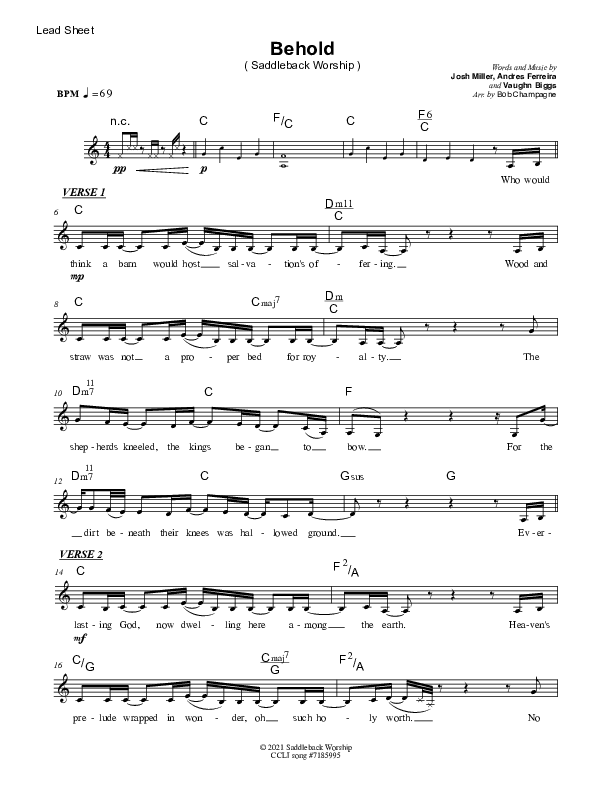 Behold Lead Sheet (SAT) (Saddleback Worship)