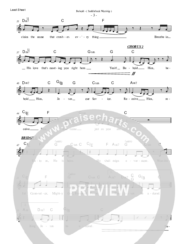 Behold Lead Sheet (SAT) (Saddleback Worship)