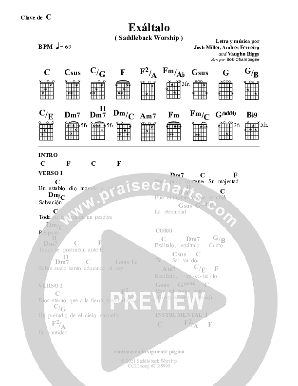 Exaltalo (Behold) Chord Chart (Saddleback Worship)