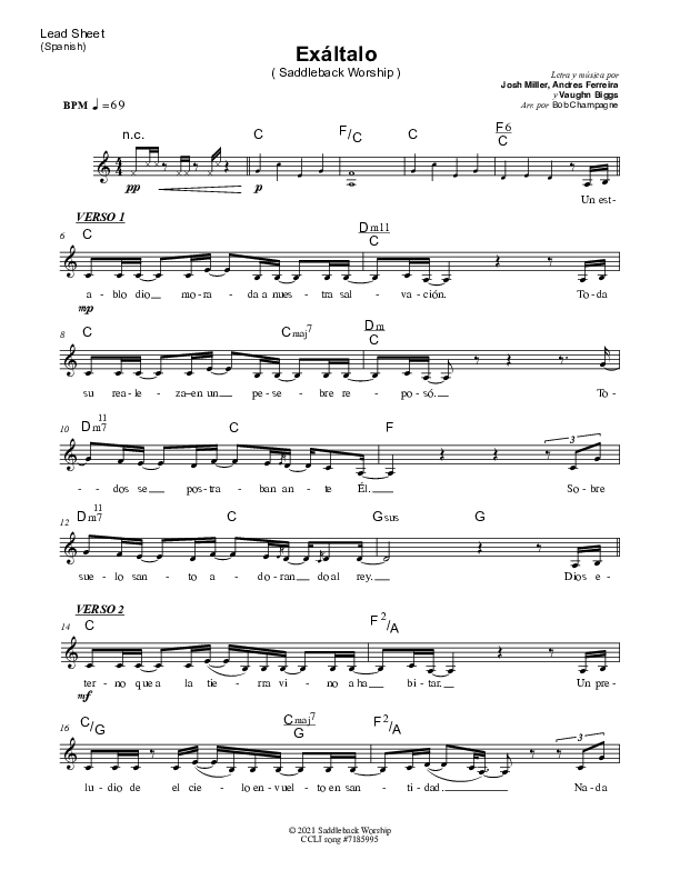 Exaltalo (Behold) Lead Sheet (SAT) (Saddleback Worship)