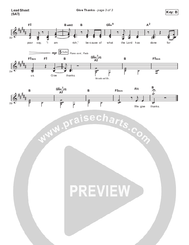 Give Thanks Lead Sheet (SAT) (Steffany Gretzinger / Melissa Helser)